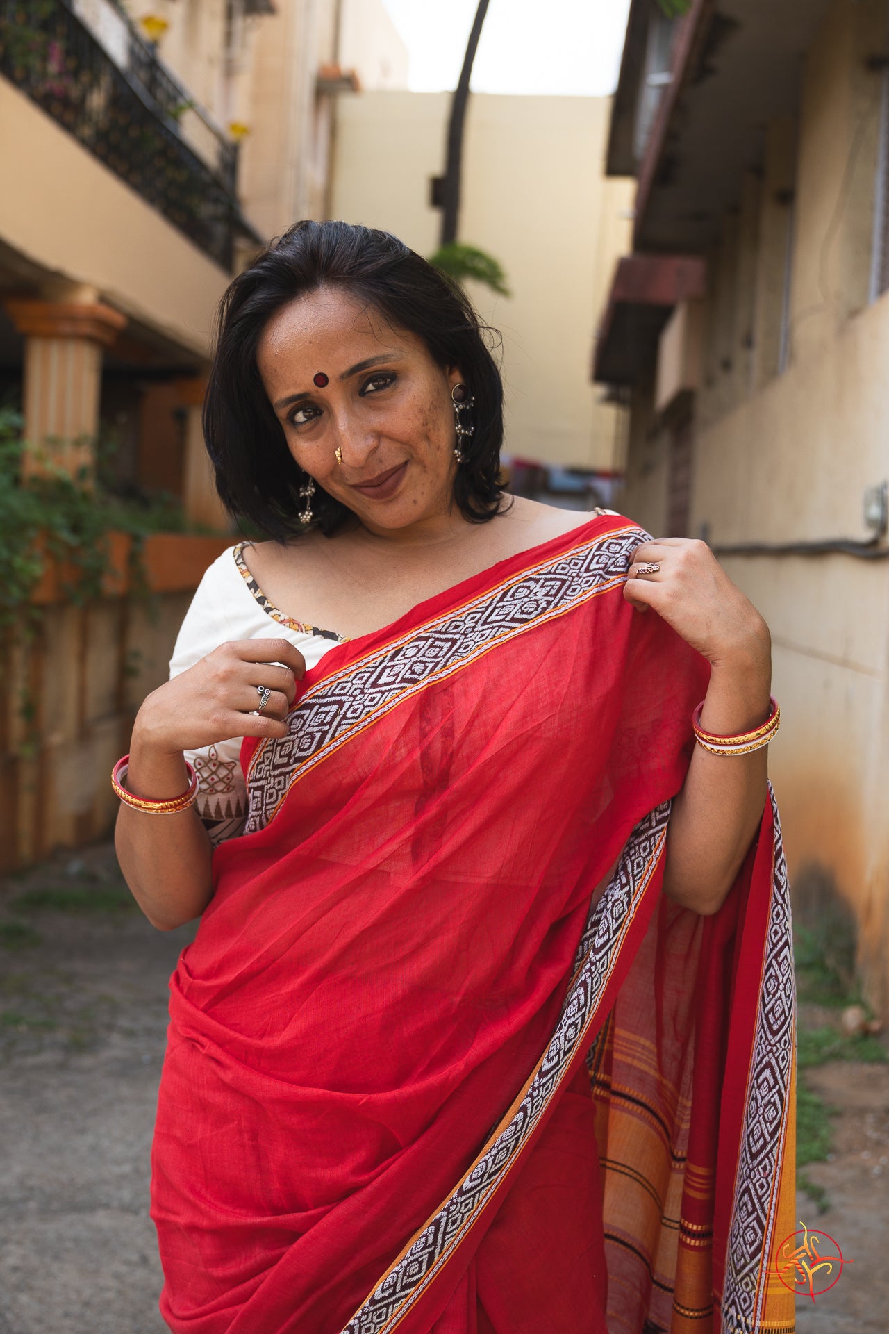Red saree with traditonal BLOUSE COMBO -38