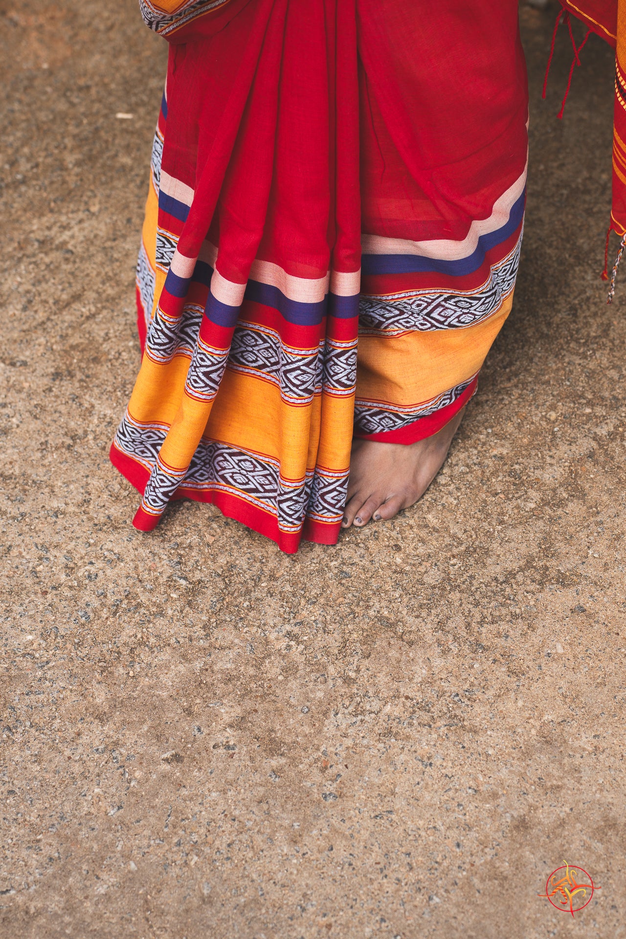 Red saree with yellow border combination