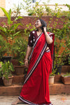 Red saree handloom cotton saree - Umbara designs