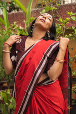 Handloom saree - with maroon ikat blouse