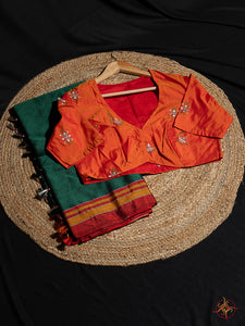 Pure silk ilkal saree with matching kasuthi blouse - Saree blouse combo