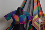 Multicolour blouse with saree - Checkered