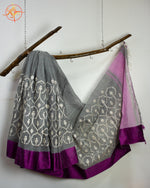 Grey Cotton Embroidered Saree