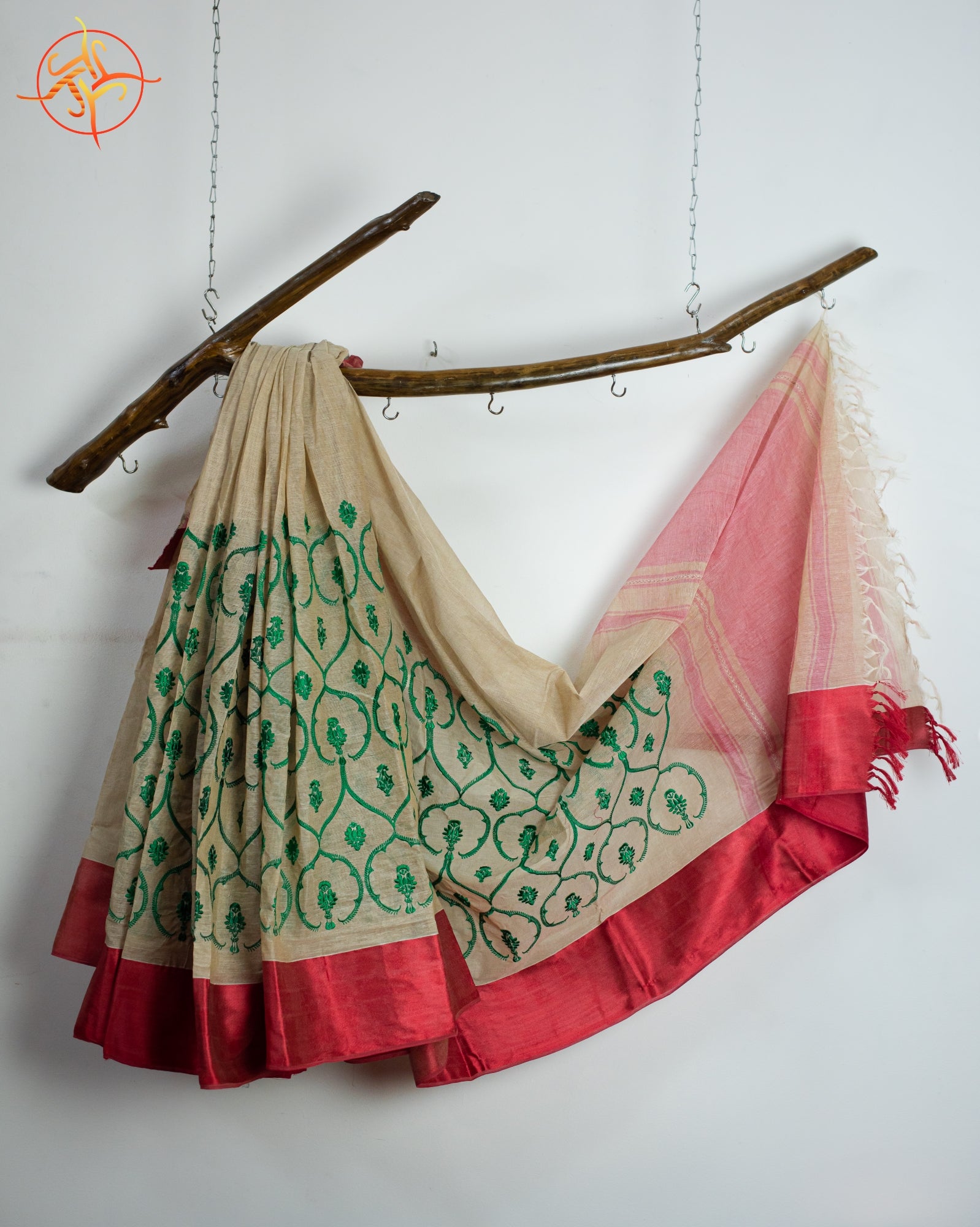 cream saree with red border - umbara designs combo