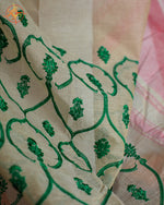  cream saree with green embroidery workcombo