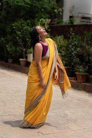 Yellow soft cottons saree with khun blouse