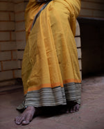 Pure handloom cotton yellow colour saree