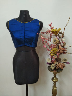 Sleeveless Khun Blouse in Royal Blue with Plum