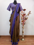 Saree Blouse Combo- Brown( Gold ) saree with purple blouse