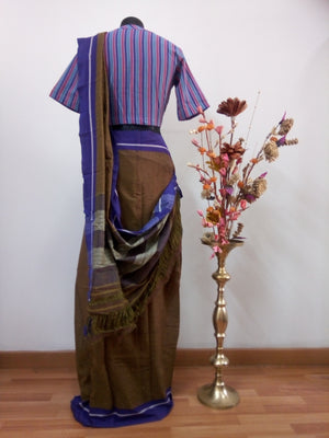 Saree Blouse Combo- Brown( Gold ) saree with purple blouse