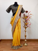 Yellow bengal weave saree with black and gold blouse - Saree Blouse Combo