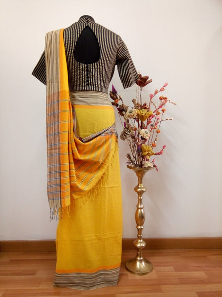 Yellow bengal weave saree with black and gold blouse - Saree Blouse Co –  Umbara Designs