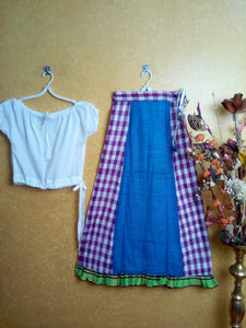 Girls lehanga skirts - white and blue (voilet check's)