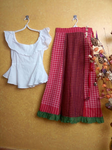 Girls lehanga skirts - white and Red check's
