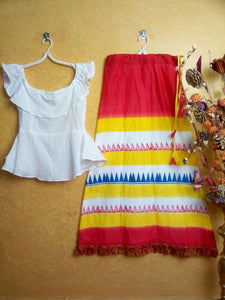 Girls lehanga skirts - white, red and yellow