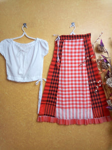 Girls lehanga skirts - white and Orange checks