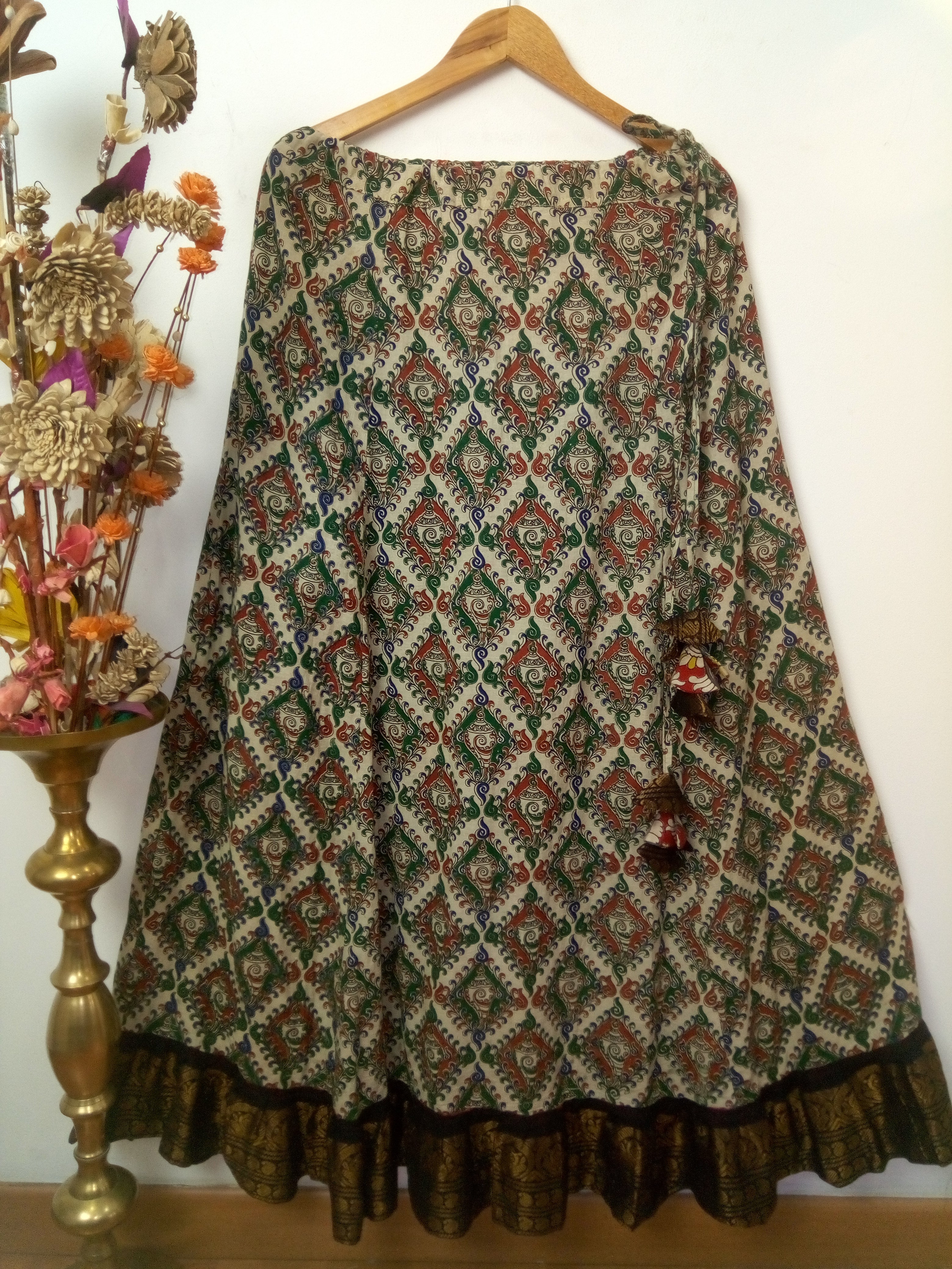 Kalamkari lehanga skirts~ Green and brown