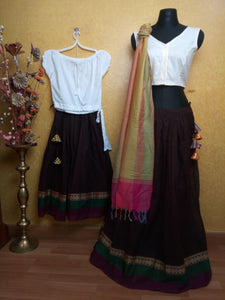 cotton lehanga skirts- half white and chocolate brown