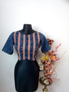 Ajrakh backless Blouse indigo and red