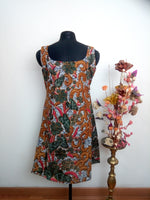 Malaysian print dress- orange and green