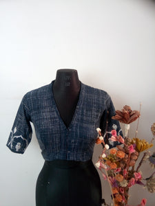 Umbara's Denim blue & white Nelly embroidery blouse