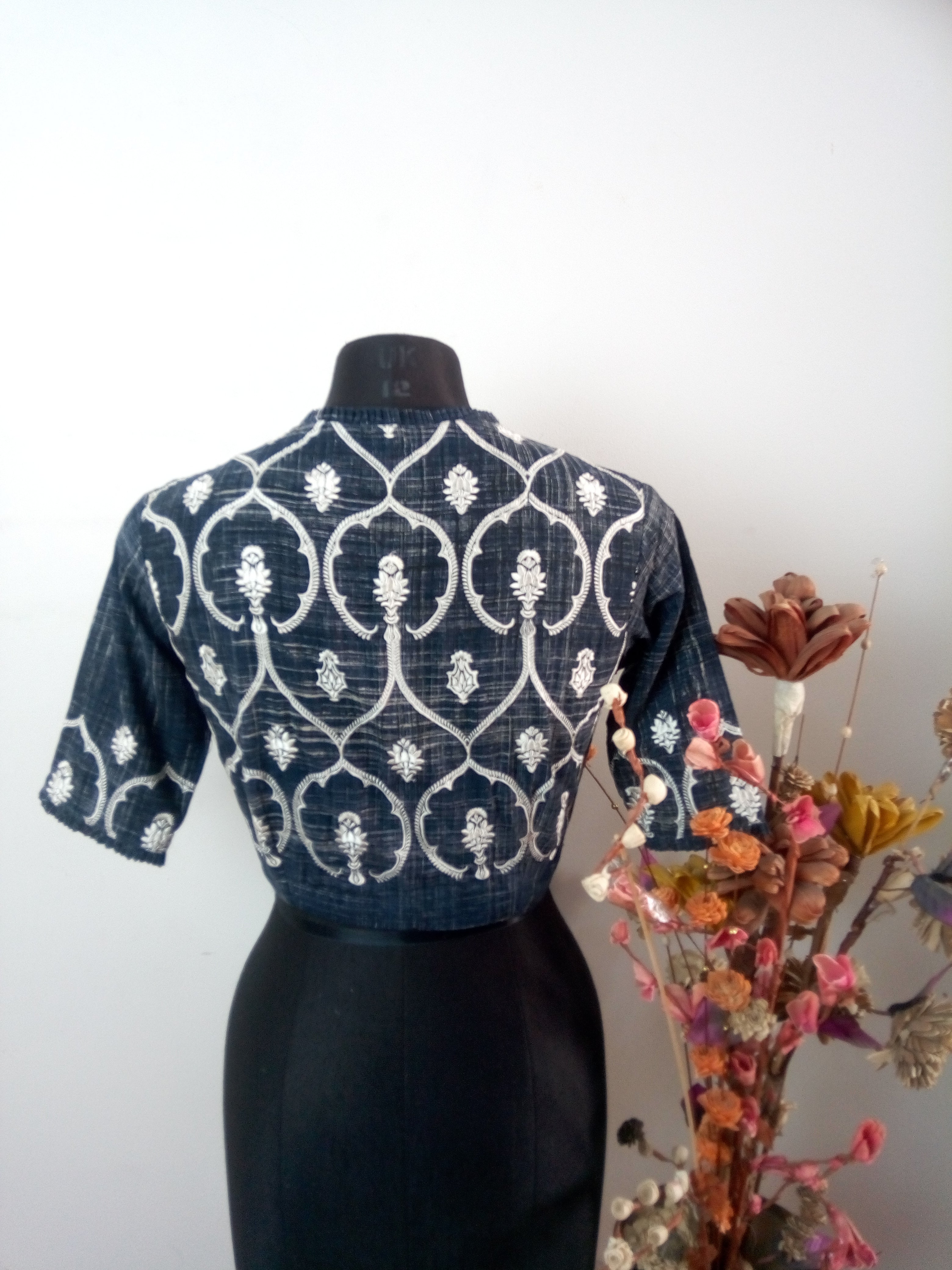 Nely embroidery blouse- denim blue and white