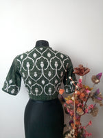 Nely embroidery blouse- olive green and white