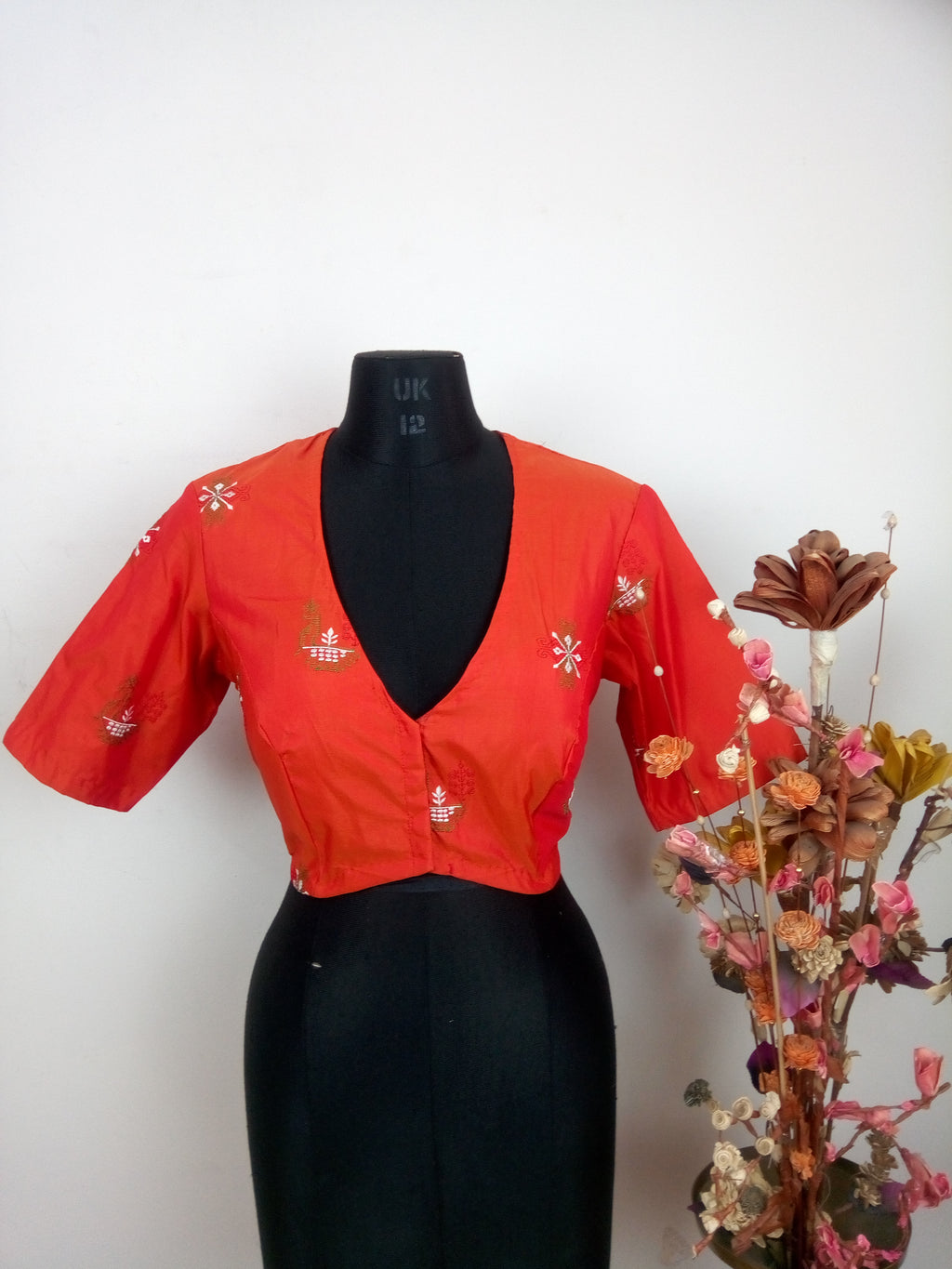 Kasuti embroidered blouse - orange