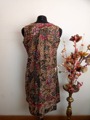 Malaysian print dress- Brown