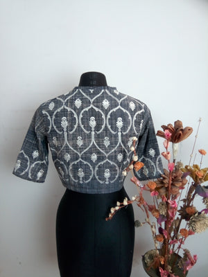 Nelly embroidery blouse- grey and white