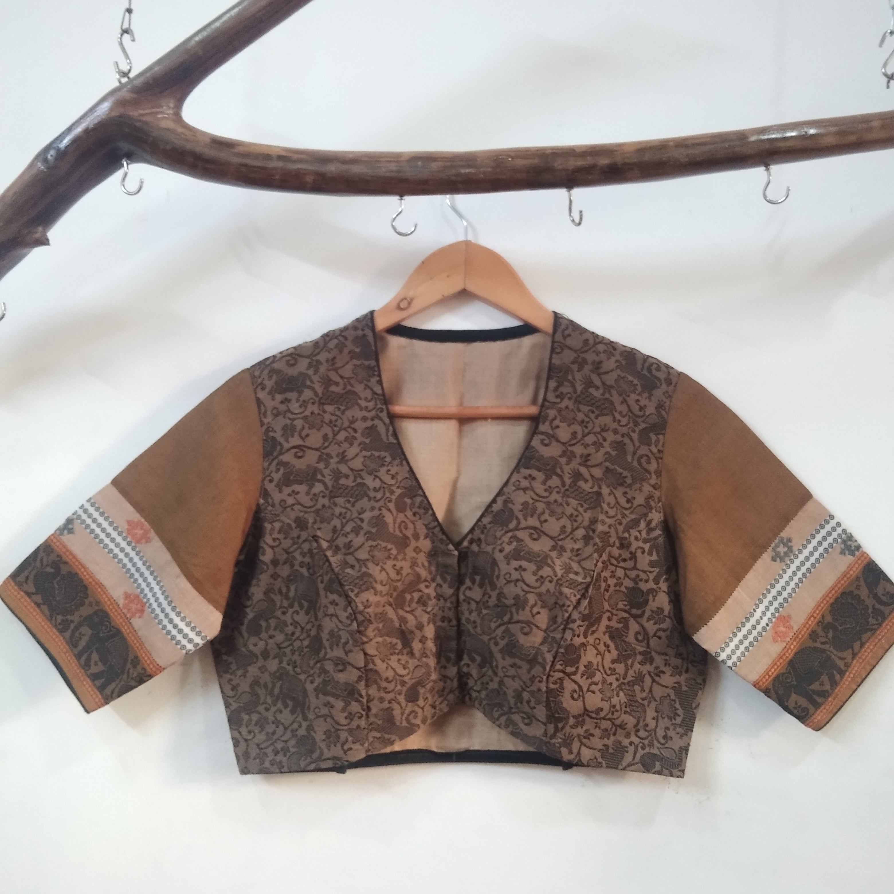 Readymade Vanasingaram Semi Embroidery Blouse- Brown