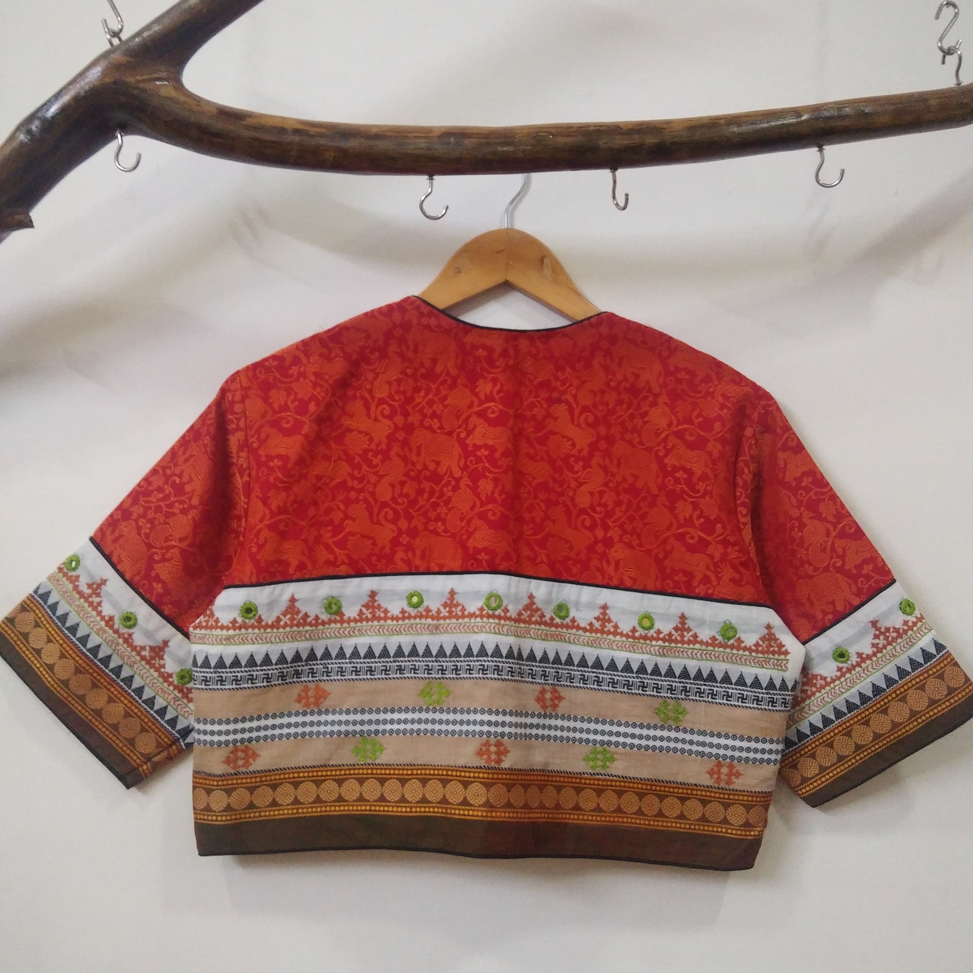 Fully Embroidered Vanasingaram Blouse- Red Readymade