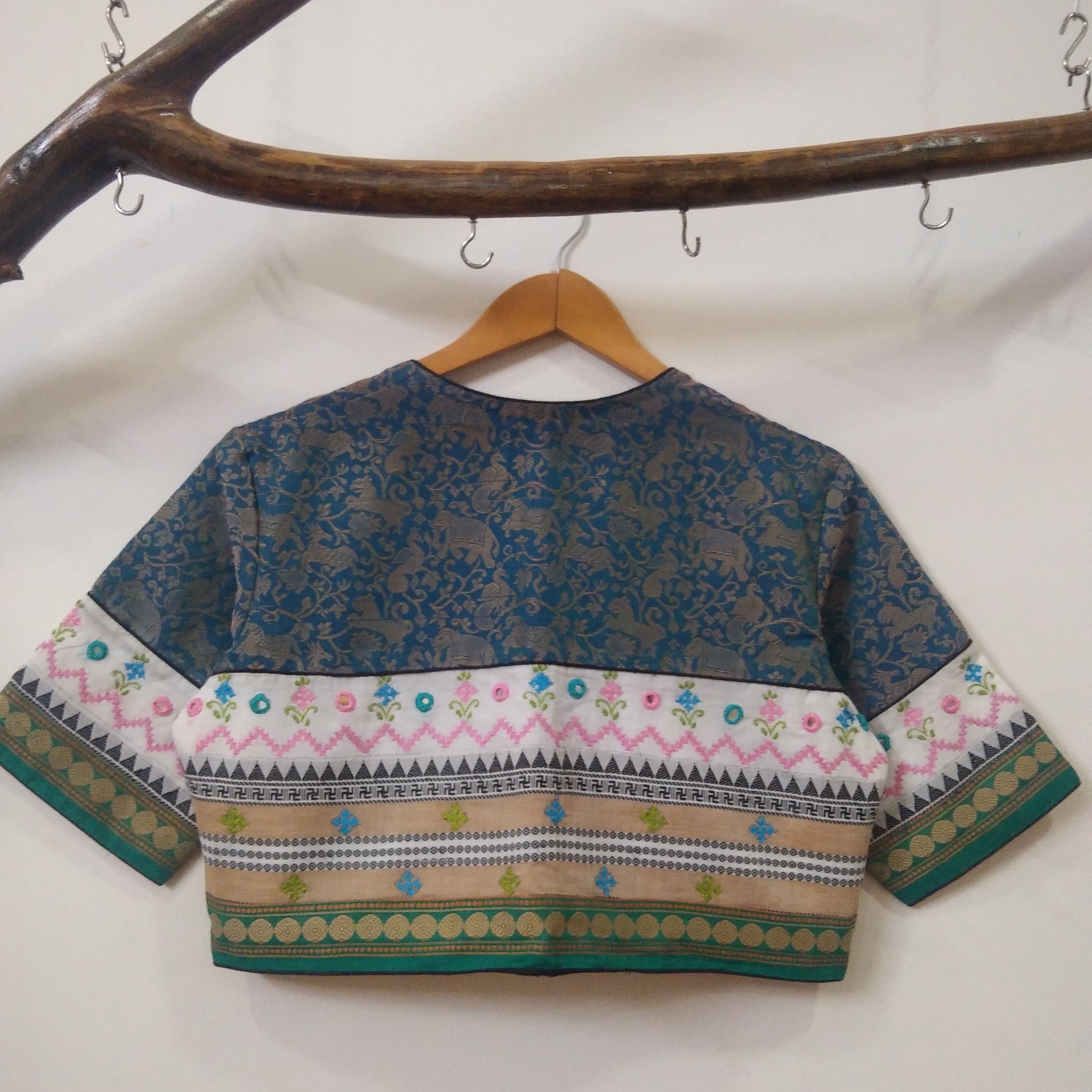 Readymade Vanasingaram Full Embroidery Blouse- Teal