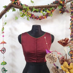Sleeveless Khun Blouse in Maroon with Silver