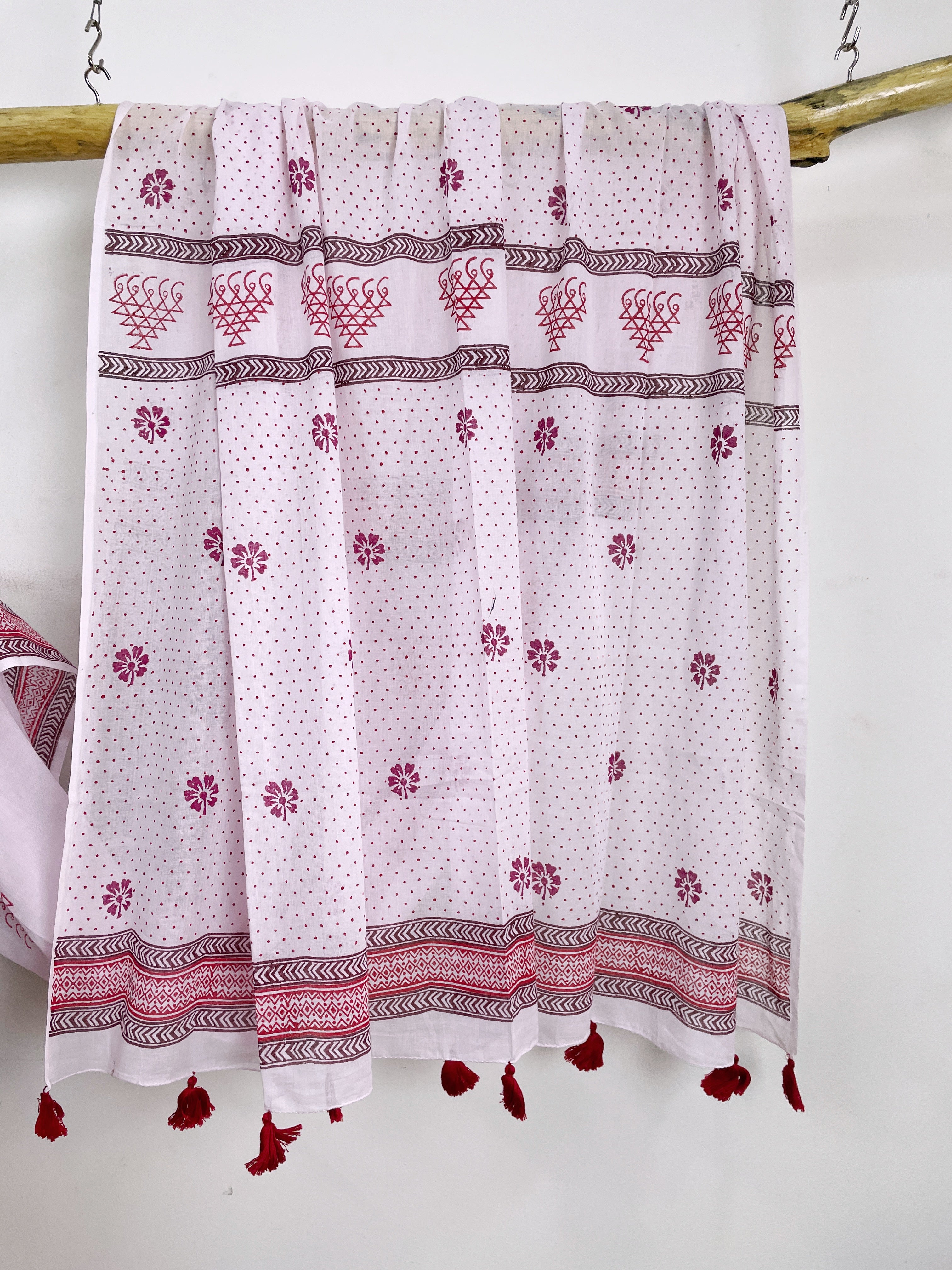 Pastel pink Hand Block Printed Cotton Saree