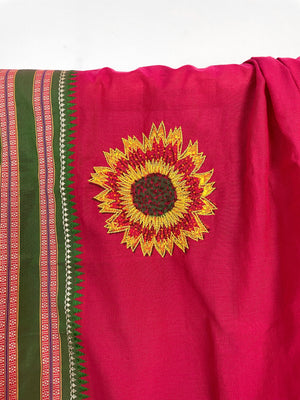 Pink Hand Block and embroidered Cotton print Saree