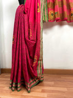 Pink Hand Block and embroidered Cotton print Saree